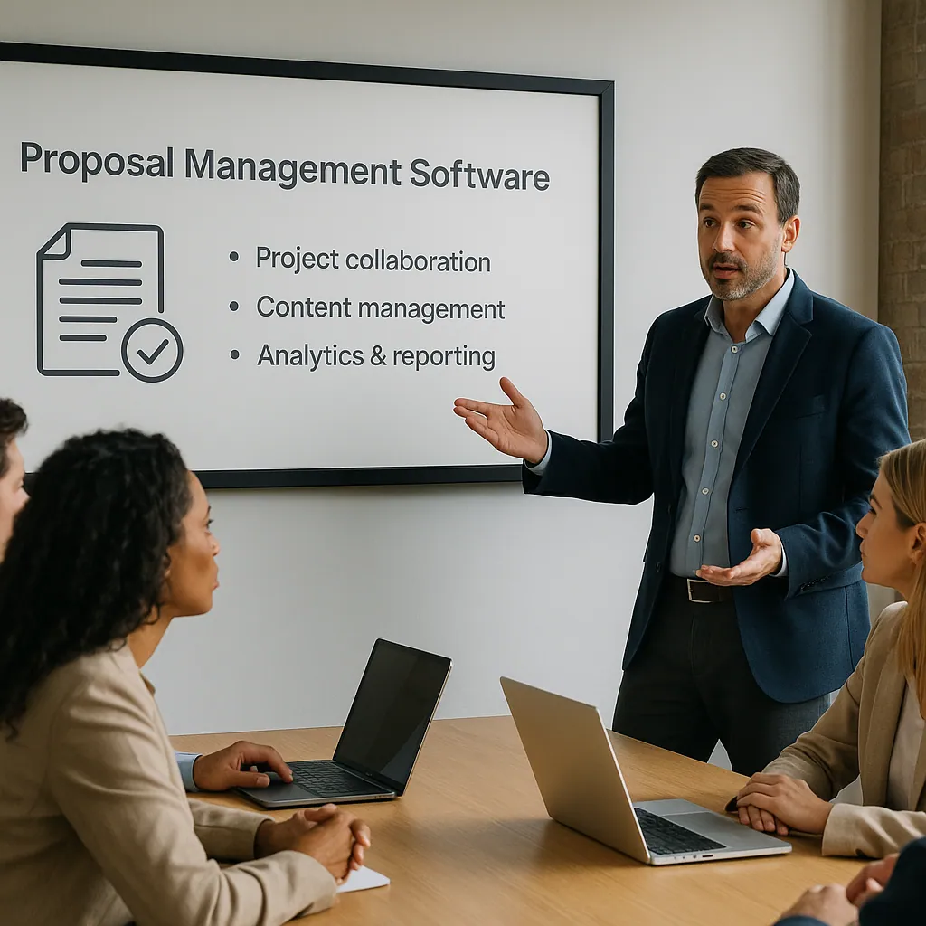 A sales team being taught what is proposal management software