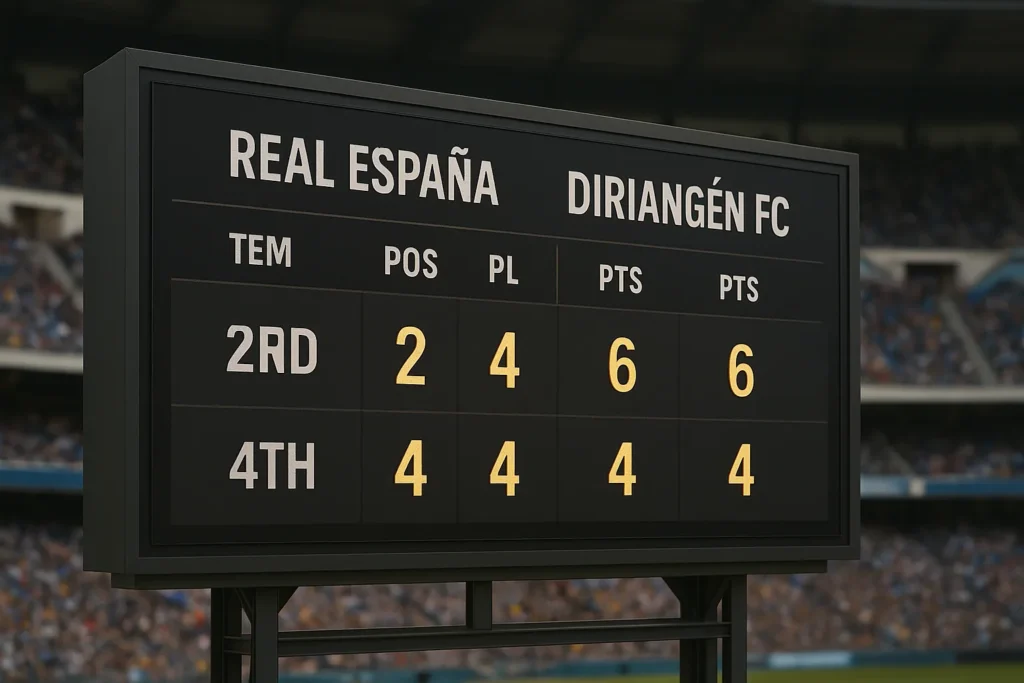 real españa vs diriangén fc standings