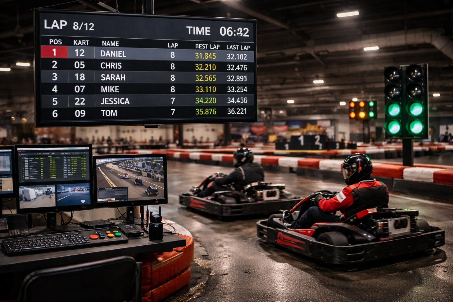 Modern Go-Kart Centers With Electronic Scoreboards & Timing Systems
